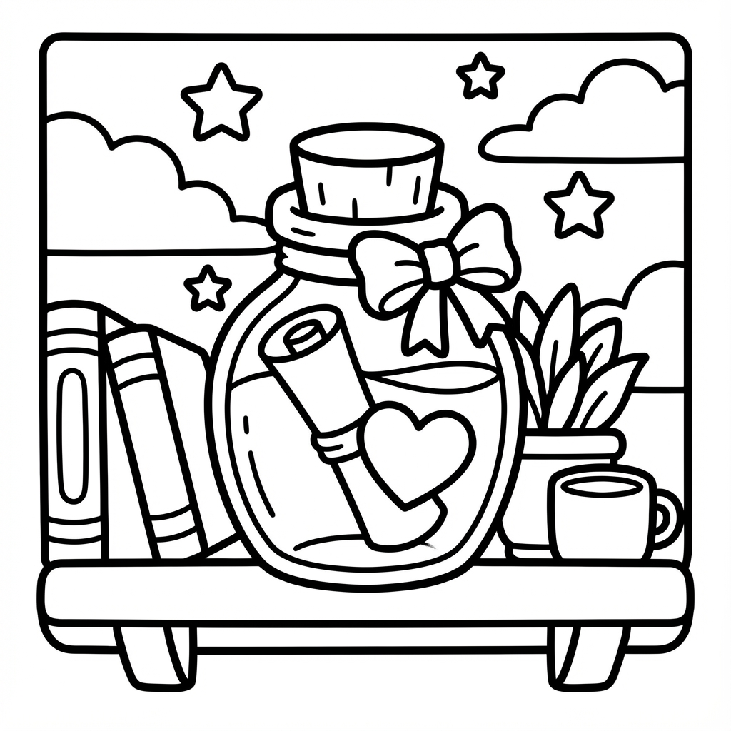 Plant growing inside a smiling lightbulb, an easy bold coloring pages scene.
